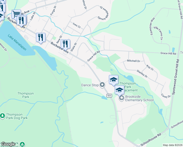 map of restaurants, bars, coffee shops, grocery stores, and more near 337 Buckelew Avenue in Monroe Township
