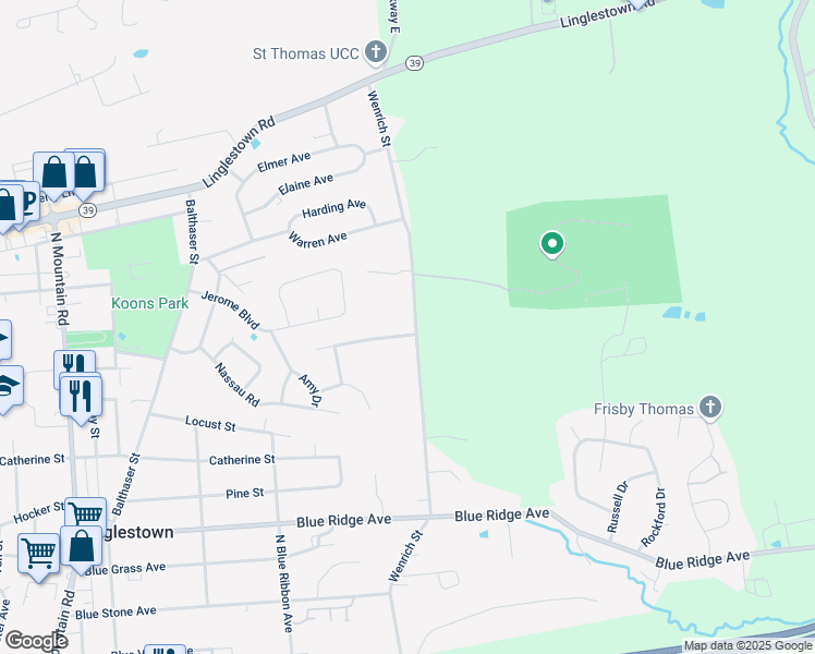 map of restaurants, bars, coffee shops, grocery stores, and more near 6402 Whisper Wood Lane in Harrisburg