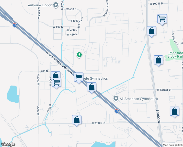 map of restaurants, bars, coffee shops, grocery stores, and more near West 180 North in Lindon