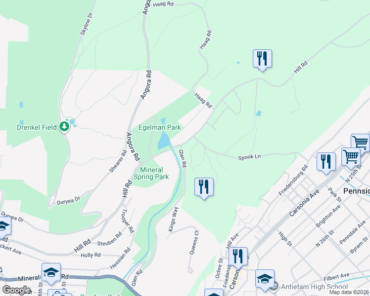 map of restaurants, bars, coffee shops, grocery stores, and more near 4 Eagle Lane in Reading