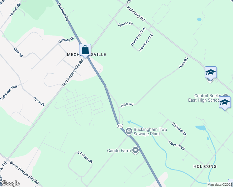 map of restaurants, bars, coffee shops, grocery stores, and more near 3117 Durham Road in Doylestown