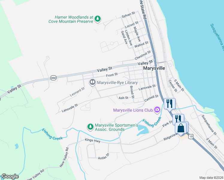 map of restaurants, bars, coffee shops, grocery stores, and more near 537 Lansvale Street in Marysville