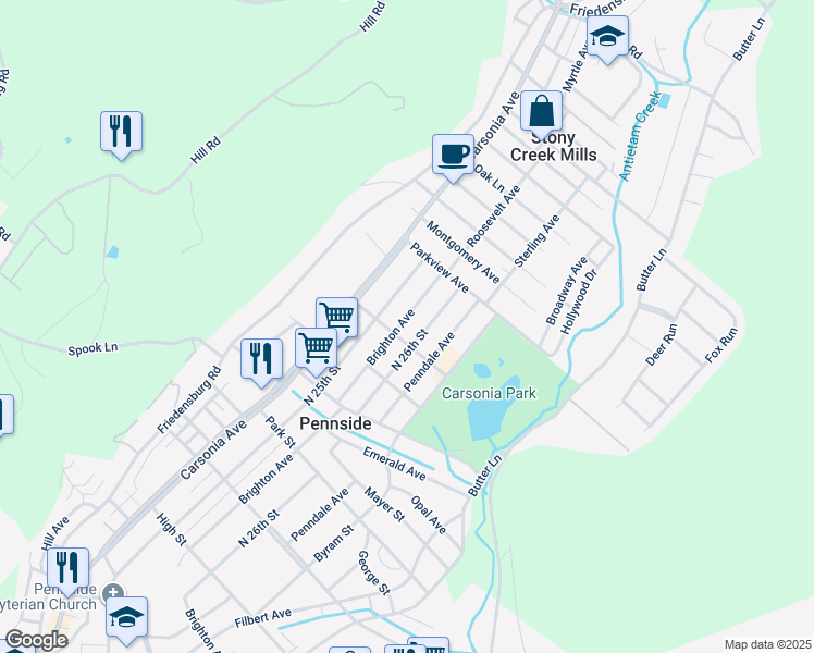 map of restaurants, bars, coffee shops, grocery stores, and more near 903 Brighton Avenue in Reading