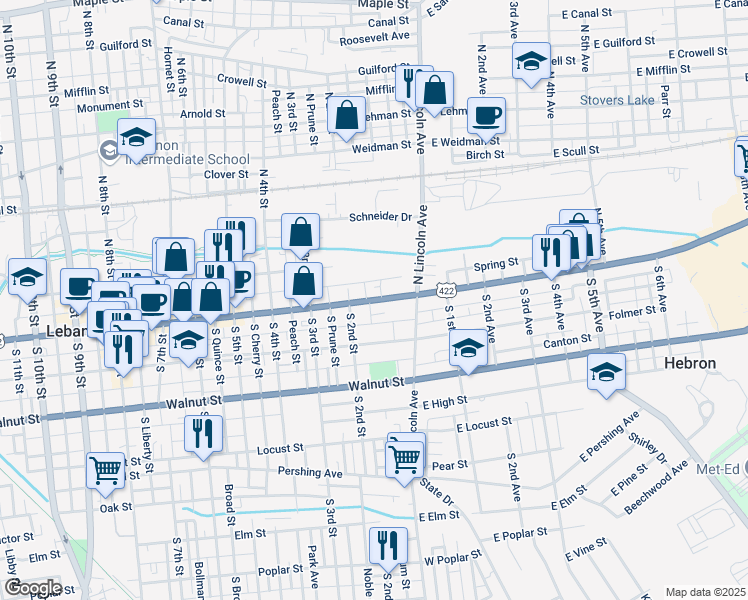 map of restaurants, bars, coffee shops, grocery stores, and more near 81 Cumberland Street in Lebanon