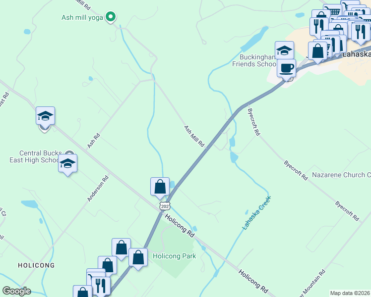 map of restaurants, bars, coffee shops, grocery stores, and more near 5374 York Road in Doylestown