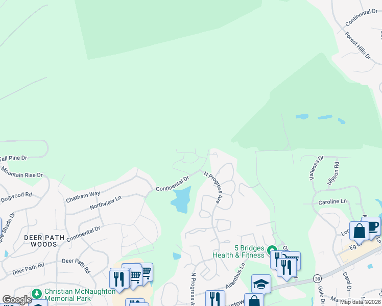 map of restaurants, bars, coffee shops, grocery stores, and more near Glenbrook Drive in Harrisburg