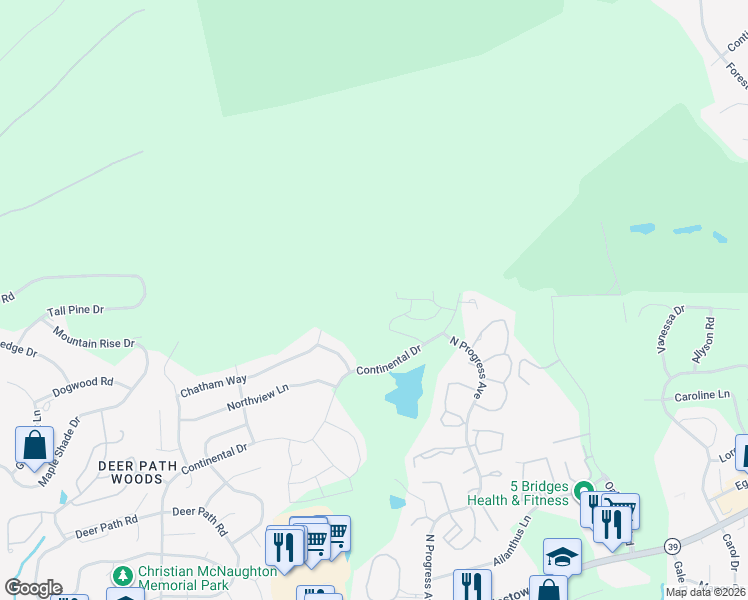 map of restaurants, bars, coffee shops, grocery stores, and more near Glenbrook Drive in Harrisburg