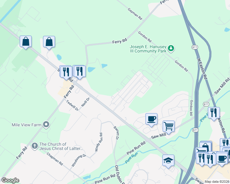 map of restaurants, bars, coffee shops, grocery stores, and more near 3711 Jacob Stout Road in Doylestown