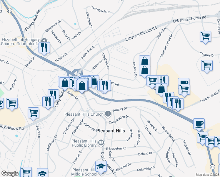 map of restaurants, bars, coffee shops, grocery stores, and more near 149 Old Lebanon Church Road in Pittsburgh
