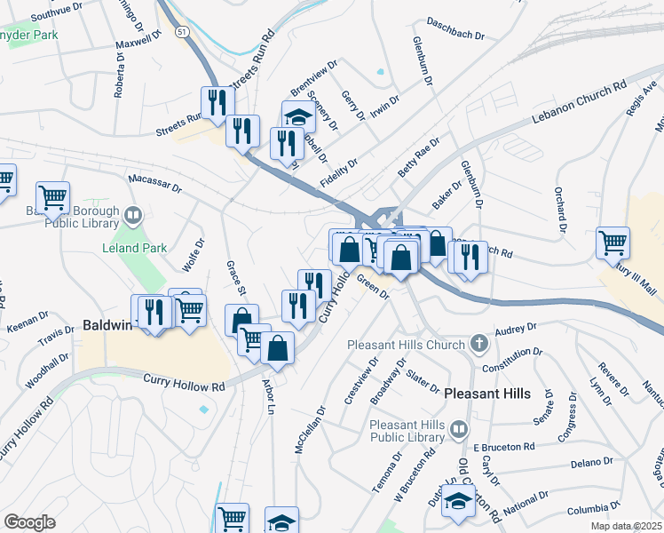 map of restaurants, bars, coffee shops, grocery stores, and more near 1 Marhoefer Drive in Pittsburgh