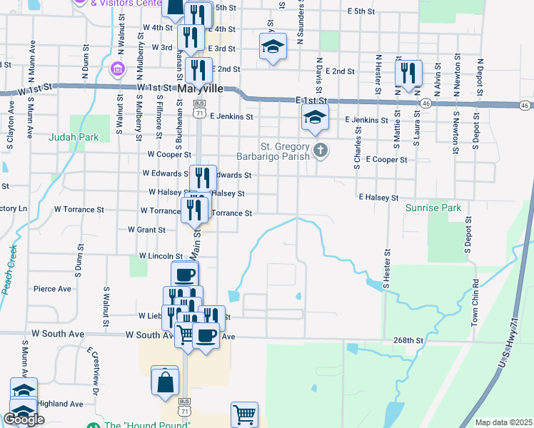 map of restaurants, bars, coffee shops, grocery stores, and more near 402 East Halsey Street in Maryville