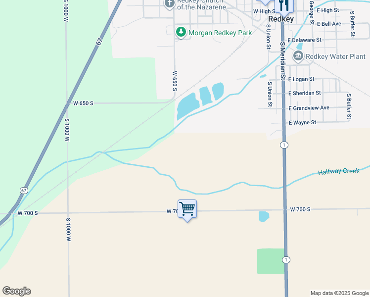 map of restaurants, bars, coffee shops, grocery stores, and more near in Redkey