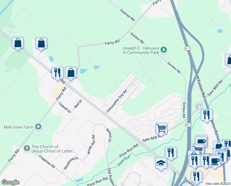 map of restaurants, bars, coffee shops, grocery stores, and more near 3702 Jacob Stout Road in Doylestown