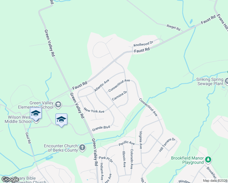 map of restaurants, bars, coffee shops, grocery stores, and more near 186 Connecticut Ave in Sinking Spring