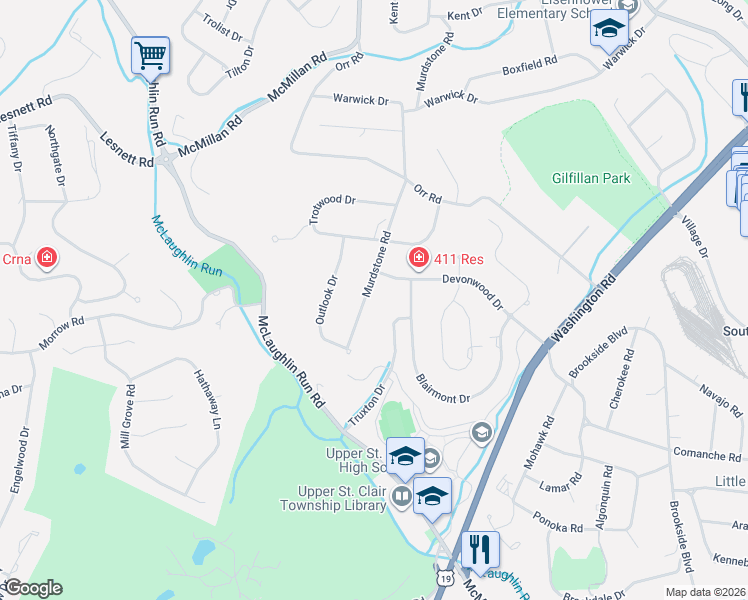map of restaurants, bars, coffee shops, grocery stores, and more near 2025 Murdstone Road in Pittsburgh