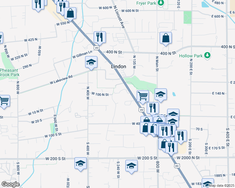 map of restaurants, bars, coffee shops, grocery stores, and more near 179 South State Street in Lindon