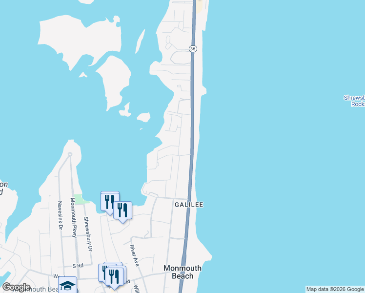 map of restaurants, bars, coffee shops, grocery stores, and more near 94 Seaview Avenue in Monmouth Beach
