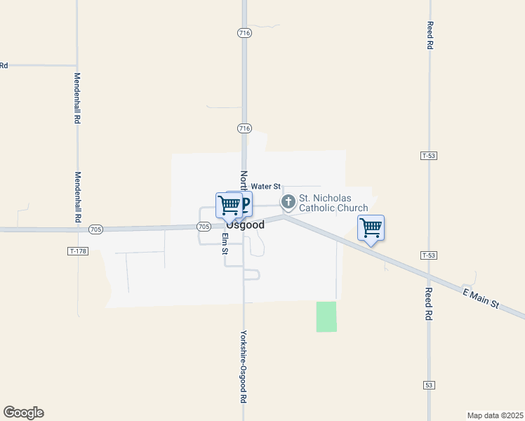 map of restaurants, bars, coffee shops, grocery stores, and more near in Osgood