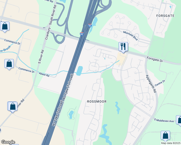 map of restaurants, bars, coffee shops, grocery stores, and more near 289 Sudbury Lane in Monroe Township