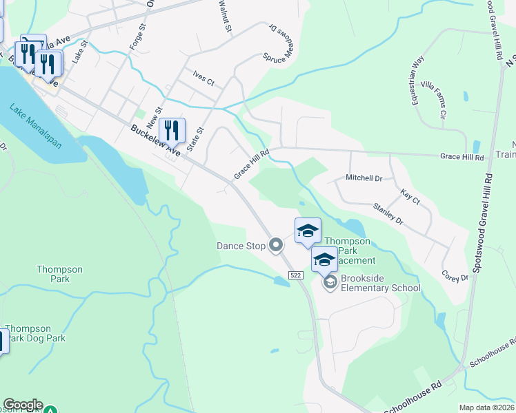 map of restaurants, bars, coffee shops, grocery stores, and more near 334 Buckelew Avenue in Monroe Township