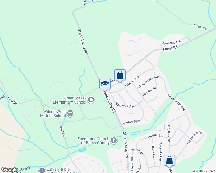map of restaurants, bars, coffee shops, grocery stores, and more near 108 Pennsylvania Avenue in Sinking Spring