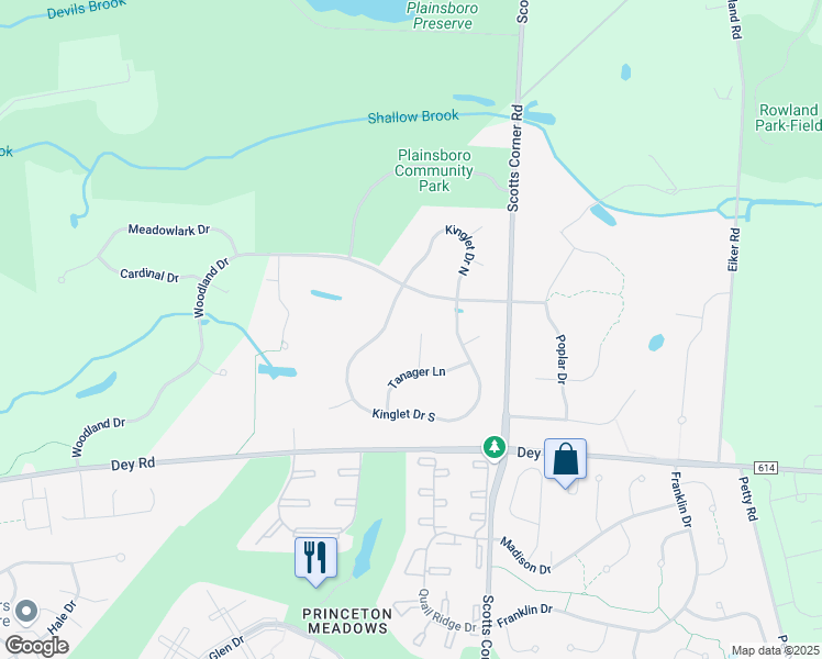 map of restaurants, bars, coffee shops, grocery stores, and more near 66 Kinglet Drive South in East Windsor