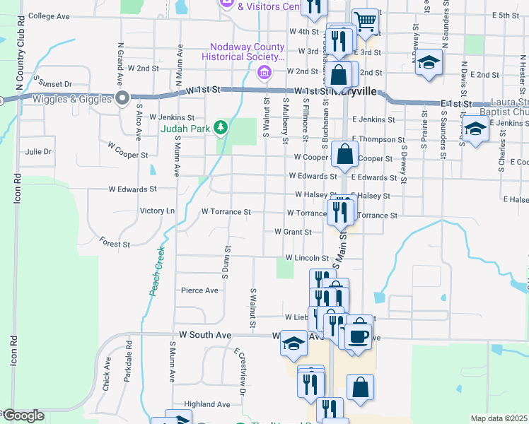 map of restaurants, bars, coffee shops, grocery stores, and more near 499 West Torrance Street in Maryville