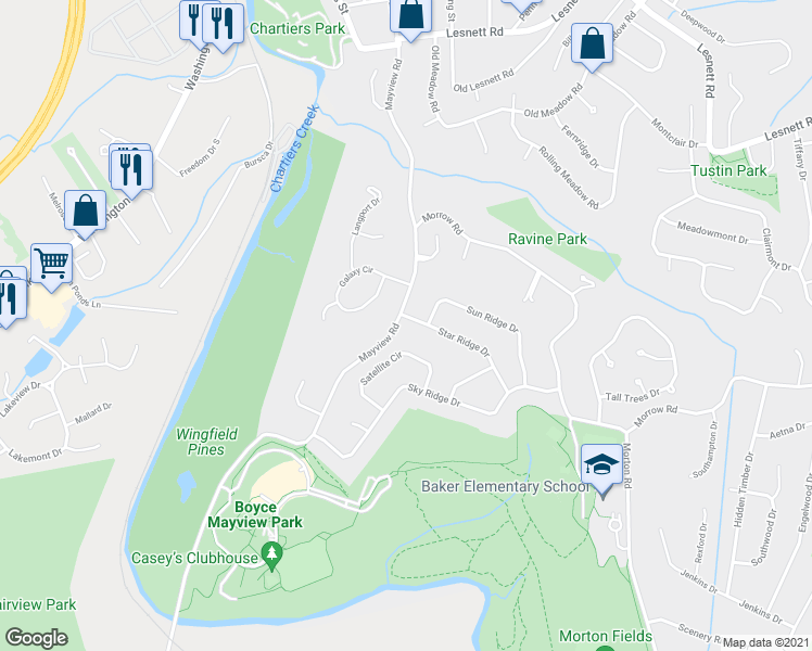 map of restaurants, bars, coffee shops, grocery stores, and more near 1204 Star Ridge Drive in Pittsburgh
