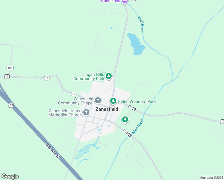 map of restaurants, bars, coffee shops, grocery stores, and more near 2582 Sandusky Street in Zanesfield