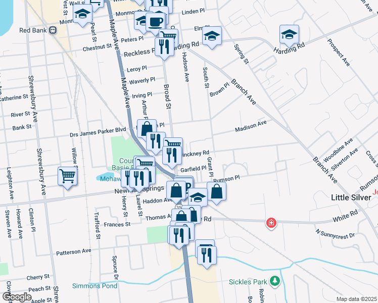 map of restaurants, bars, coffee shops, grocery stores, and more near 20 Pinckney Road in Red Bank