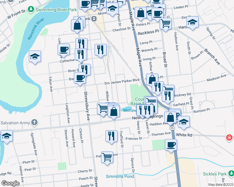 map of restaurants, bars, coffee shops, grocery stores, and more near 77 Central Avenue in Red Bank