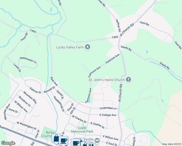 map of restaurants, bars, coffee shops, grocery stores, and more near 600 Fairmont Ave in Wernersville