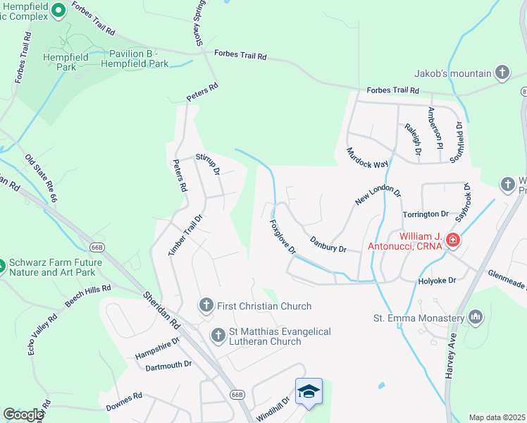map of restaurants, bars, coffee shops, grocery stores, and more near 1204 Bel Air Drive in Greensburg