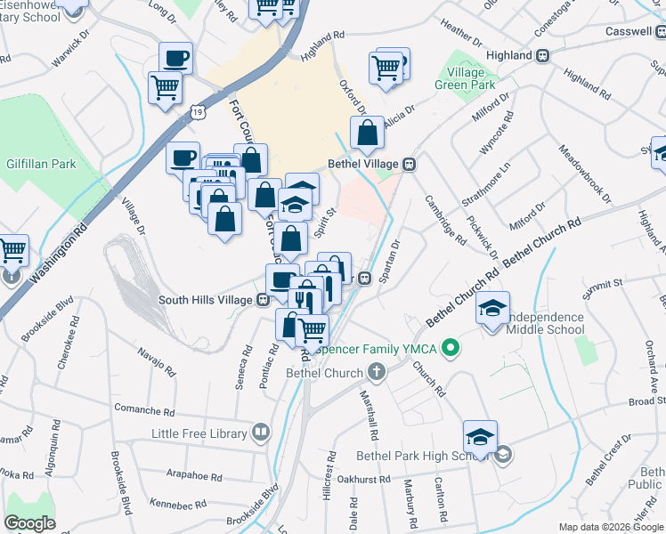 map of restaurants, bars, coffee shops, grocery stores, and more near 7 Dorchester Drive in Pittsburgh