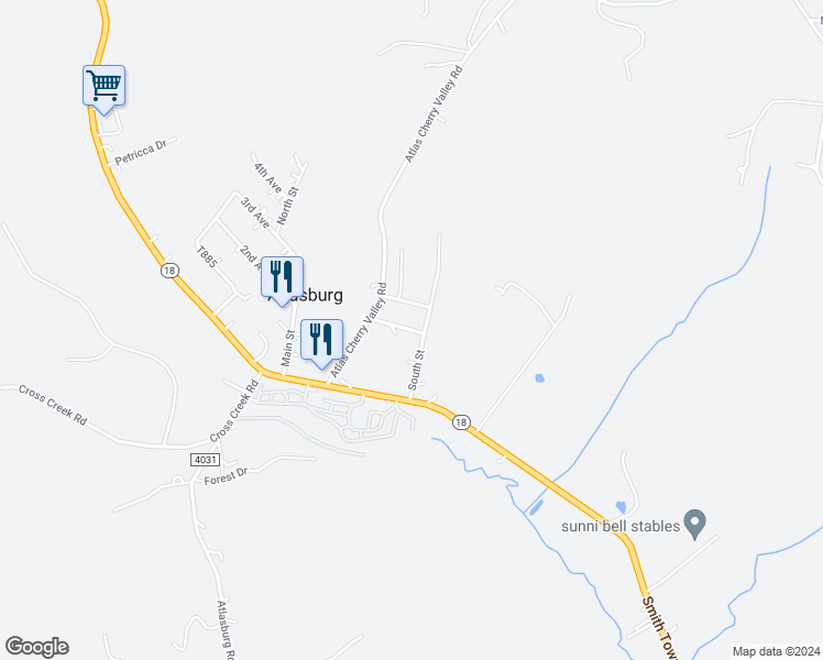 map of restaurants, bars, coffee shops, grocery stores, and more near 202 Coblestone Drive in Burgettstown