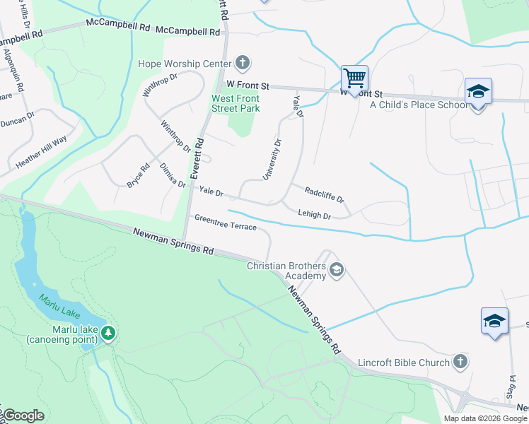 map of restaurants, bars, coffee shops, grocery stores, and more near 219 Yale Drive in Lincroft