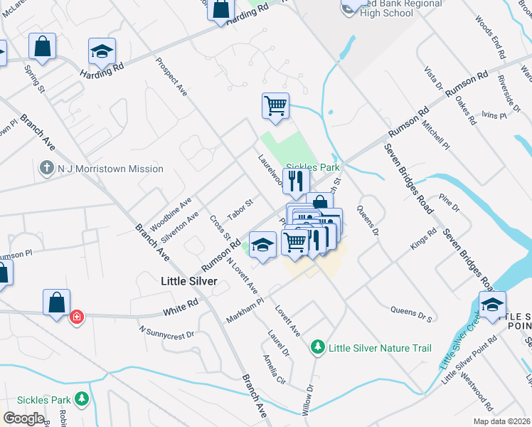 map of restaurants, bars, coffee shops, grocery stores, and more near 406 Prospect Avenue in Little Silver