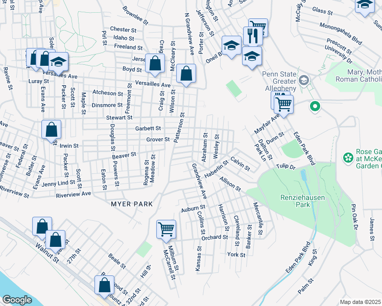 map of restaurants, bars, coffee shops, grocery stores, and more near 1812 Grandview Avenue in McKeesport