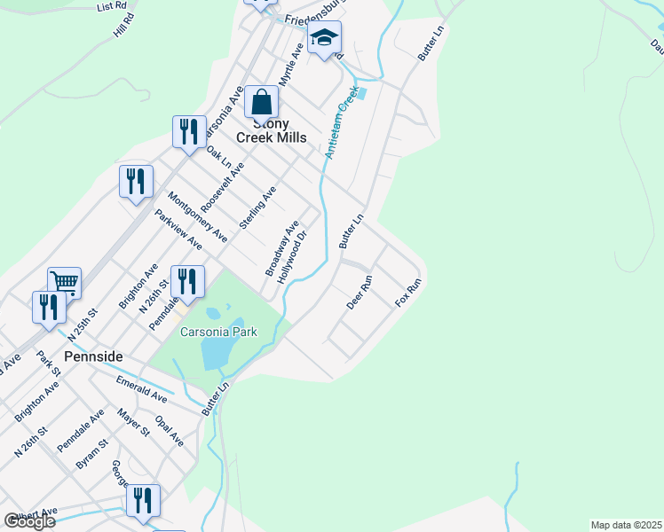 map of restaurants, bars, coffee shops, grocery stores, and more near 1125 Butter Lane in Reading