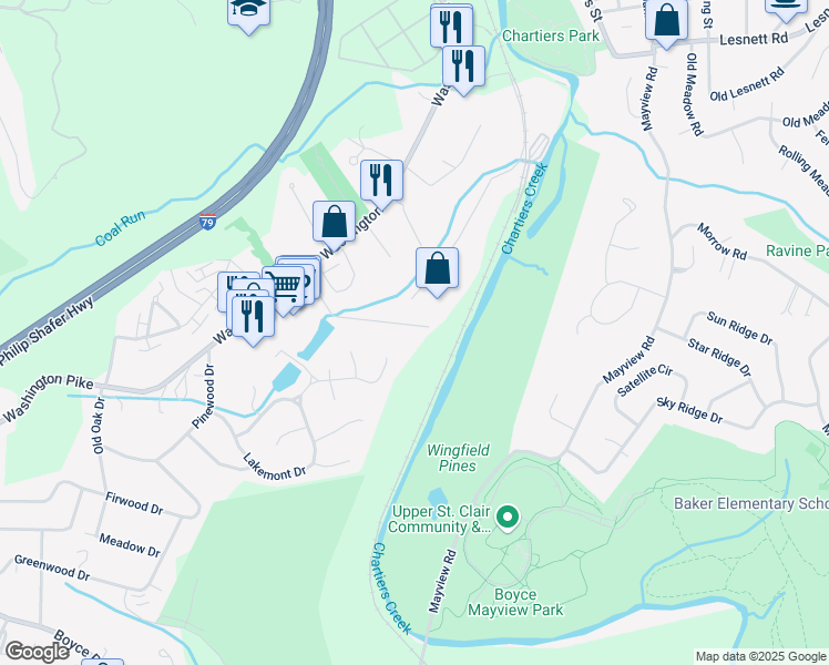 map of restaurants, bars, coffee shops, grocery stores, and more near 311 Twin Ponds Lane in Bridgeville