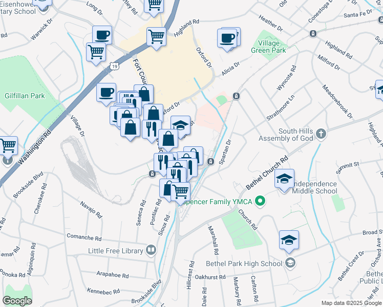map of restaurants, bars, coffee shops, grocery stores, and more near 7 Dorchester Drive in Pittsburgh