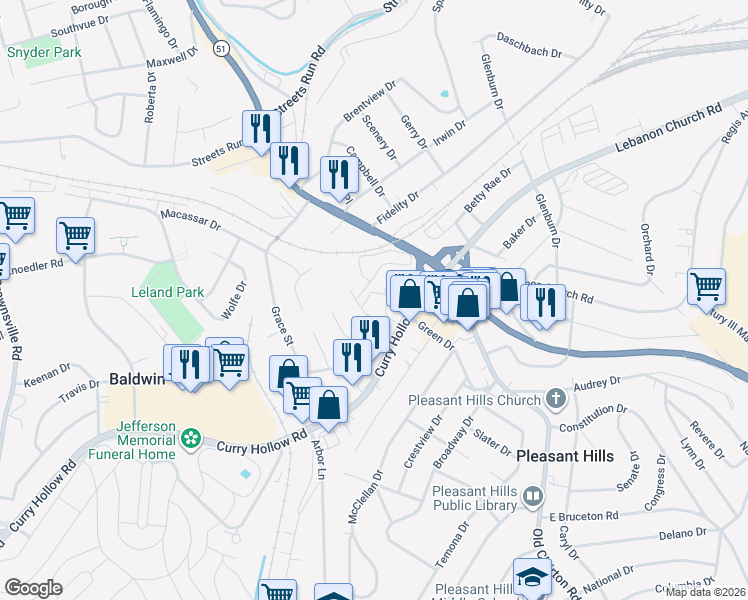 map of restaurants, bars, coffee shops, grocery stores, and more near 11 Marhoefer Drive in Pittsburgh