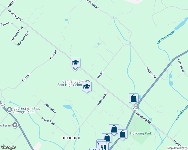 map of restaurants, bars, coffee shops, grocery stores, and more near 5215 Deborah Court in Doylestown