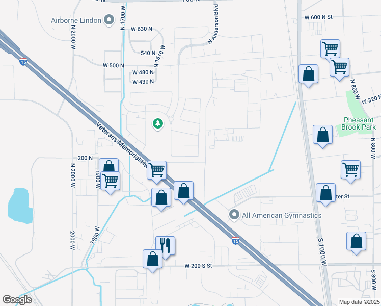 map of restaurants, bars, coffee shops, grocery stores, and more near 1430 Kelsey Way in Lindon