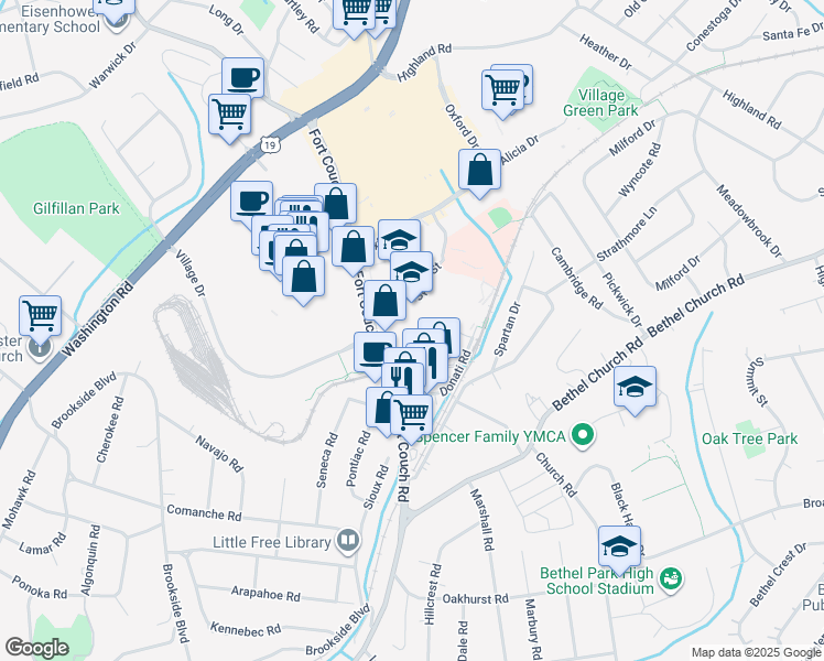 map of restaurants, bars, coffee shops, grocery stores, and more near 7 Dorchester Drive in Pittsburgh