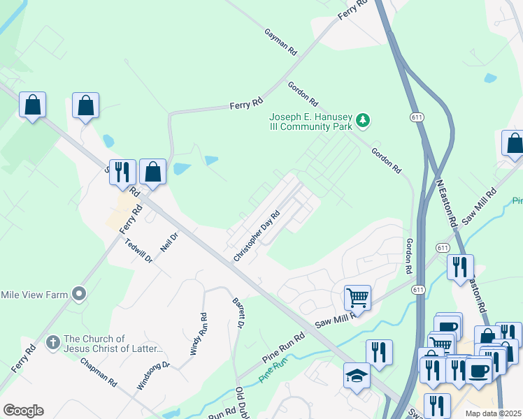map of restaurants, bars, coffee shops, grocery stores, and more near 3730 Jacob Stout Road in Doylestown