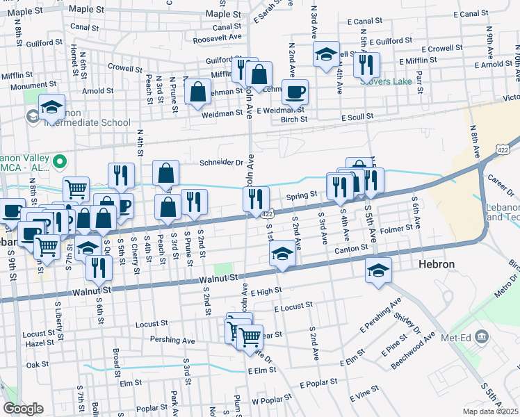 map of restaurants, bars, coffee shops, grocery stores, and more near in Lebanon