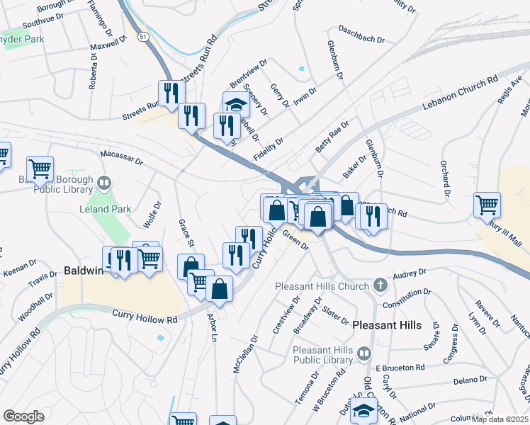 map of restaurants, bars, coffee shops, grocery stores, and more near 1 Marhoefer Drive in Pittsburgh