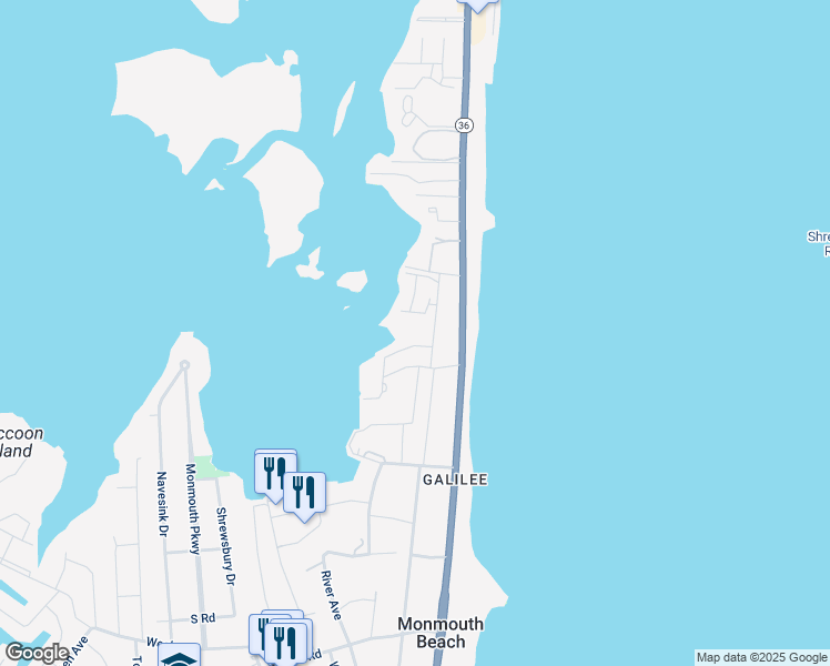 map of restaurants, bars, coffee shops, grocery stores, and more near 100 Seaview Avenue in Monmouth Beach