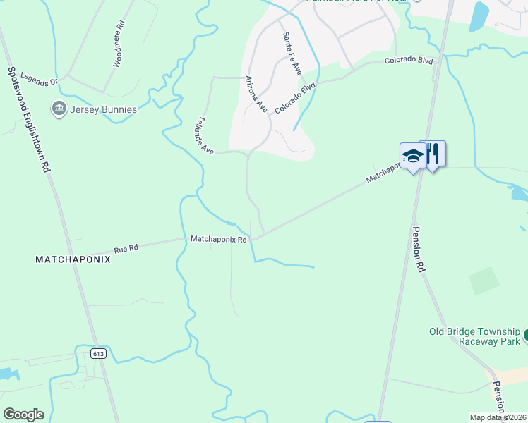 map of restaurants, bars, coffee shops, grocery stores, and more near 14 Arizona Avenue in Old Bridge